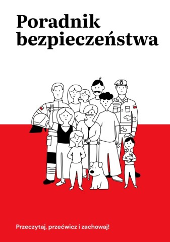 Okładka poradnika mająca tło biało czerwone. Na okładce też rysunkowa grupa osób w różnym wieku i ubiorze. Do tego napisy opisujące poradnik. 