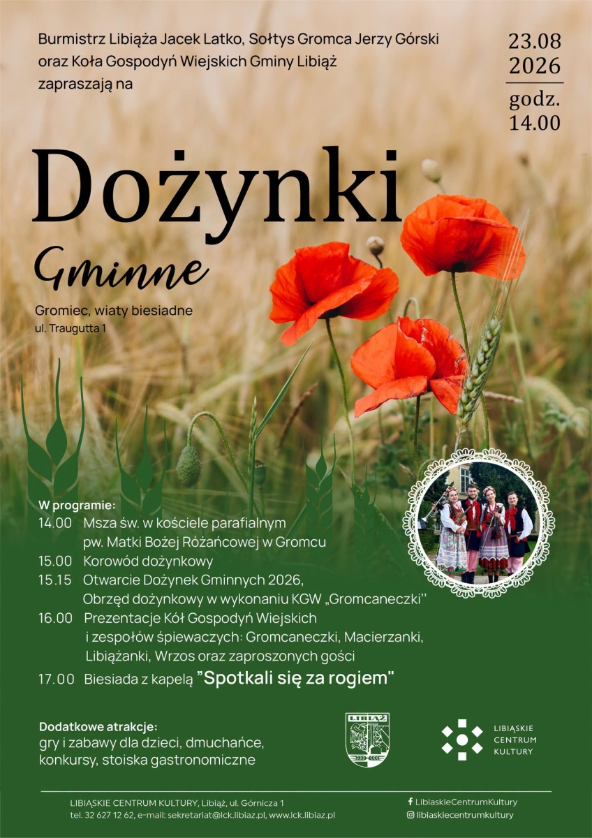 Grafika promująca wydarzenie. N aśrodku zdjęcie plonów i maków. Wokół informacje.