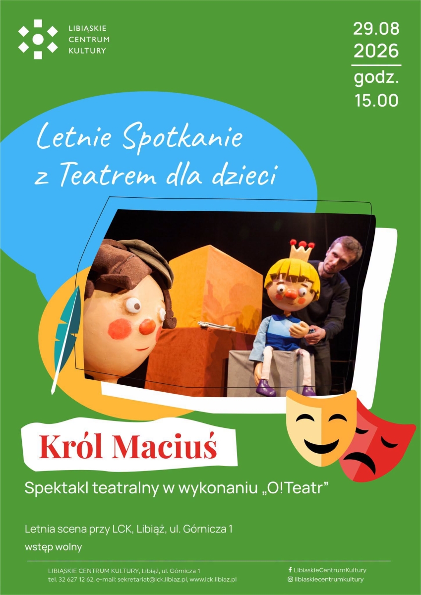 Plakat promujący wydarzenie. Na środku zdjęcie ze spektaklu. Wokół informacje.
