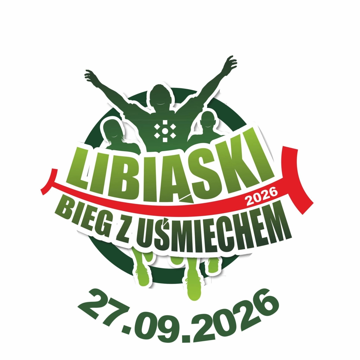 Logo biegu przestawiające trzy biegnące osoby - na środku nazwa biegu, na dole data wydarzenia. 