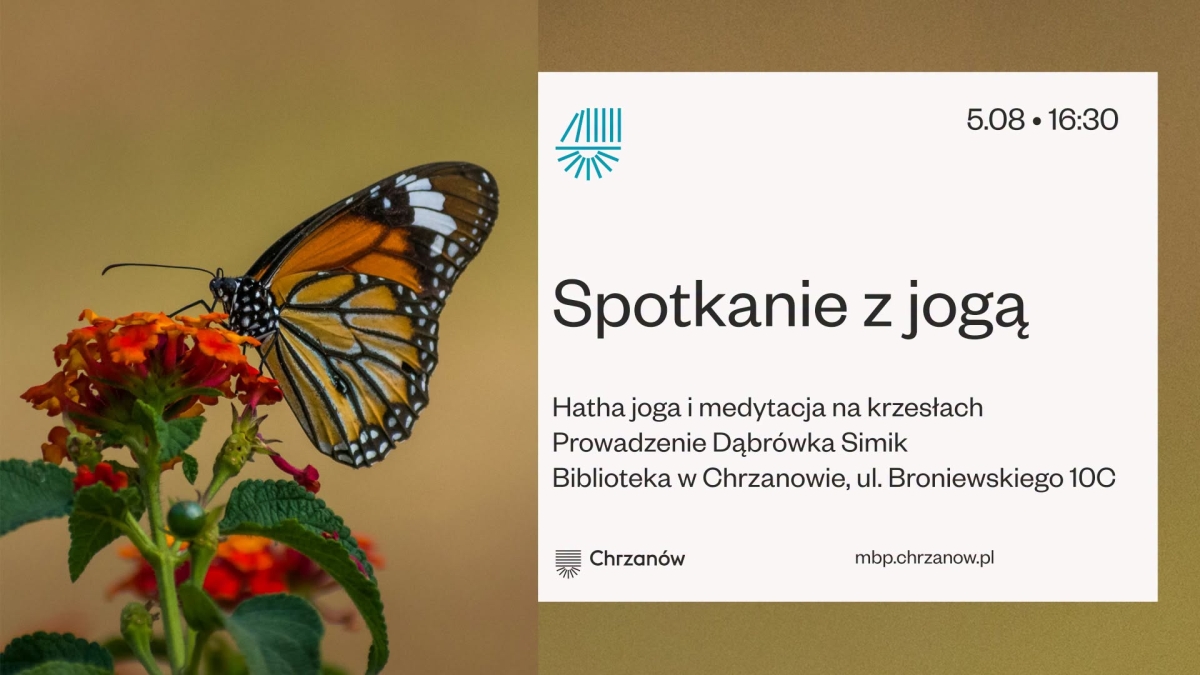 Plakat promujący wydarzenie. Z lewej strony zdjęcie motywu na kwiatku. Z prawej strony pole tekstowe z informacjami.