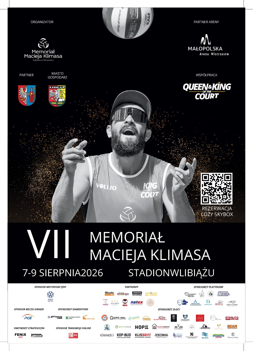 Plakat promujący wydarzenie z fotografią siatkarza