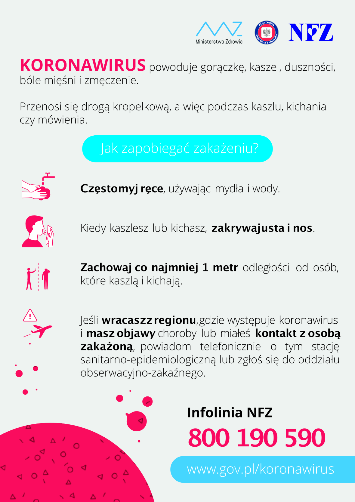 Koronawirus SARS-Cov-2 - Plakat - jak zapobiegać zakażeniu