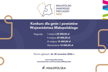 Grafika. Na dole logotyp z napisem. Poniżej pola tekstowe ze szczegółówymi treściami.