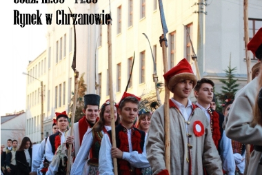 Plakat ze zdjęciem młodzieży przebranej w stroje z epoki insurekcji kościuszkowskiej 