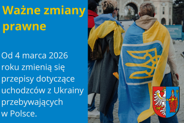 Grafika - z lewej strony pole tekstowe, z prawej strony zdjęcie dwóch osób ubranych w barwy narodowe Ukrainy.