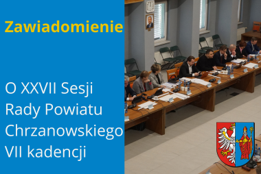 Grafika. Z lewej strony pole tekstowe, z prawej strony zdjęcie sali narad z radnymi siedzącymi przy stole.
