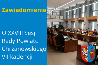 Grafika, z lewej strony pole tekstowe, z prawej strony zdjęcie radnich podczas sesji wykonane na sali narad