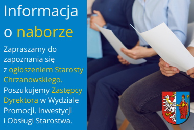 Grafika.  Z lewej strony pole z tekstem, z prawej strony zdjęcie trzech osób siedących na krzesłach i trzymających kartki papieru. 
