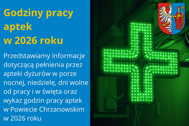 Grafika. Z lewej strony pole tekstowe, z prawej strony neon apteczny. 