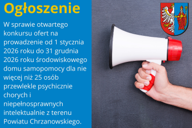 Grafika. Z lewej strony pole tekstowe z treścią. Z prawej strony zdjęcie ręki trzymajacej megafon.