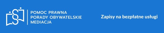 kwadratowa plansza z informacją o bezpłatnej pomocy prawnej