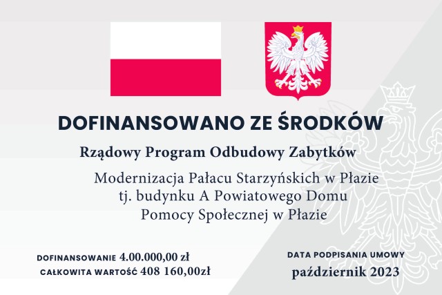 tablica informacyjna o dofinansowaniu z rządowego programu zabytków na wzorze prezesa rady ministrów 